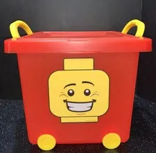 LEGO Red Plastic Storage Container Bin Cube Box Bucket w/ Wheels Handles Clean