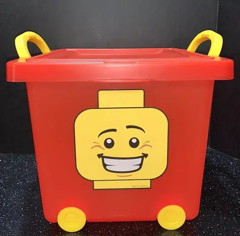 LEGO Red Plastic Storage Container Bin Cube Box Bucket w/ Wheels Handles Clean