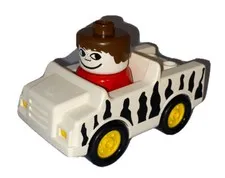 Lego Duplo WHITE & BLACK ZEBRA STRIPED ZOO SAFARI CAR JEEP+Figure Zookeeper*