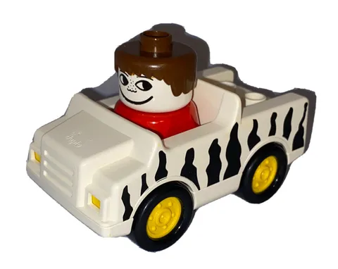 Lego Duplo WHITE & BLACK ZEBRA STRIPED ZOO SAFARI CAR JEEP+Figure Zookeeper*