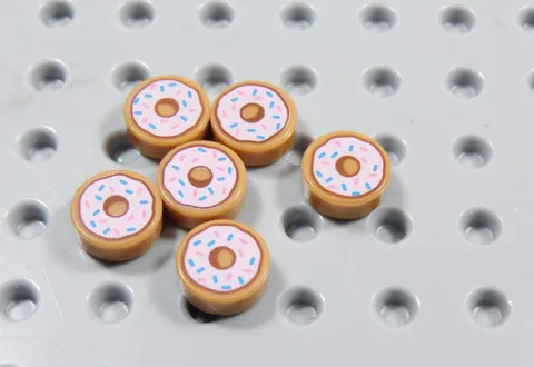 LEGO Lot of 6 Medium Nougat 1x1 Round Donut Tiles Plates Food Minifig BI