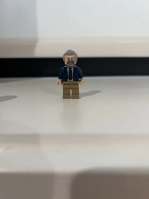 LEGO Minifigure Gray Hair & Beard, Dark Blue Jacket, Tan Legs, 1 Piece