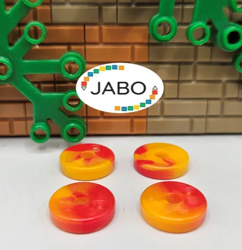 (S12 / 19 / 3) LEGO 4x 53993pb01 Projectile Disk 2x2 Red Marbled