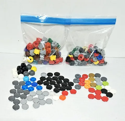LEGO Lot of 255 Round Plates & Bricks w/Axle Holes, Tiles, Domes & Cones