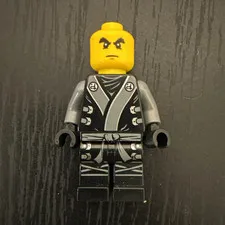 LEGO Cole Minifigure Ninja Gray/Black Outfit with Yellow Head Plastic