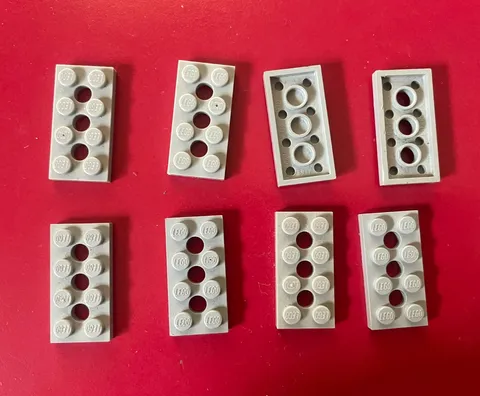 LEGO LIGHT GRAY TECHNIC PLATE 2x4 w3 HOLES (8 pieces) #3709 Dots Building Blocks