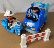 Lego Duplo Blue Police Truck Vehicle Rescue Motorcycle Cop Fireman Lot