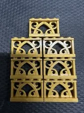 LEGO Parts - Pearl Gold Fence 1 x 4 x 2 Ornamental 4 Studs - No 19121 - QTY 7