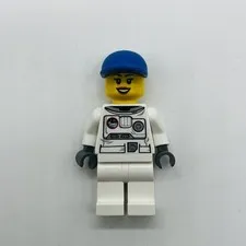 Lego Minifigure Woman Spacesuit, White Legs, Blue Short Bill Cap cty0225a City