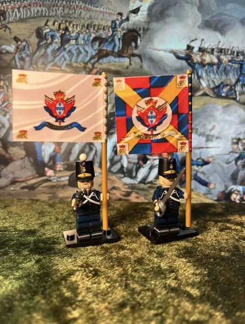 2x Minis Portuguese Napoleonic Line Infantry Regiment +2 Flags LEGO Flagpoles