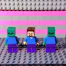 Lego Minifigures Minecraft Steve and Two Zombies