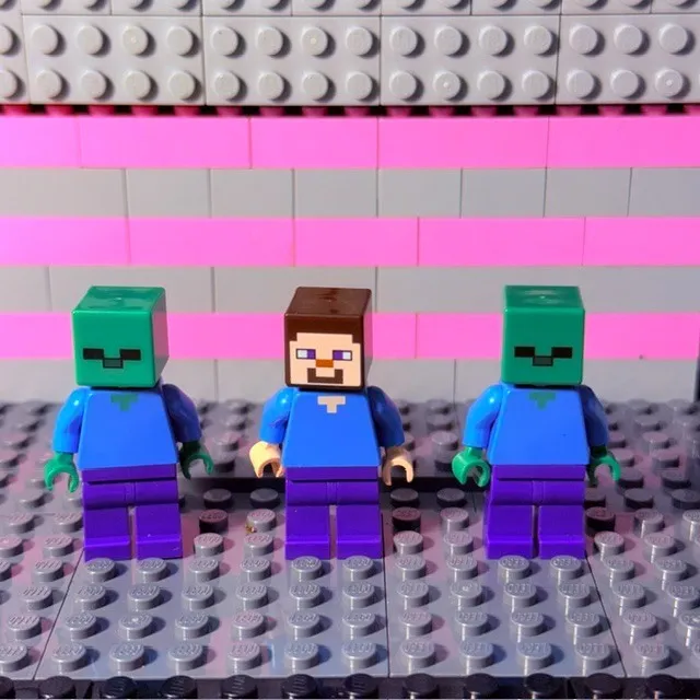Lego Minifigures Minecraft Steve and Two Zombies