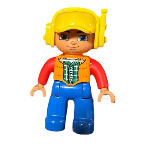 Duplo Figure Lego Ville Construction Man Male Yellow Cap Headset Orange Vest