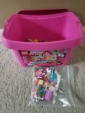 Mixed Lot of LEGO Friends Parts, Bricks, Flowers & Pink Storage Container (5585)