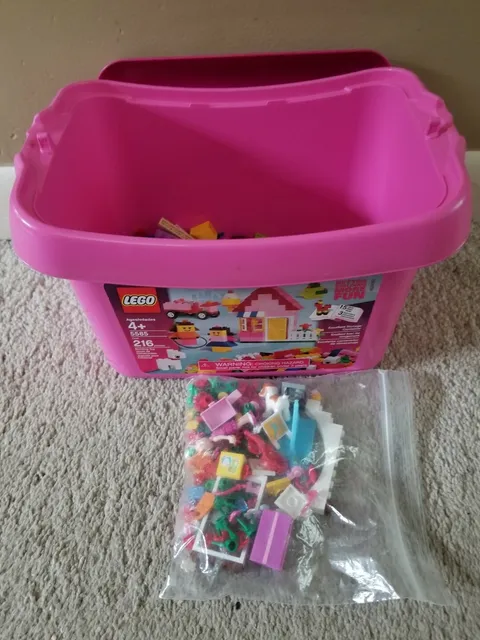 Mixed Lot of LEGO Friends Parts, Bricks, Flowers & Pink Storage Container (5585)