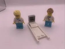 Lego City Hospital Blonde Doctor, Brown Hair Doctor Plus Gurney