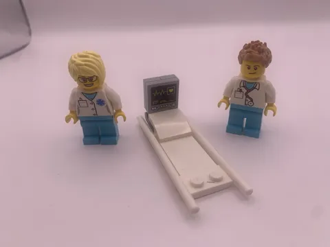 Lego City Hospital Blonde Doctor, Brown Hair Doctor Plus Gurney