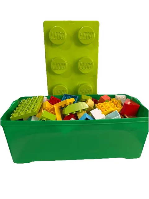 Lego Duplo Lot In Green Lego Brick Storage Bin 2x2 4x2 Flowers Shapes Colorful
