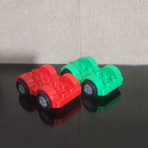Lego 11841 Red & Green Duplo Car Base 2 x 6 w/ Black Tires & Gray Wheels