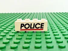 LEGO White Brick 1x4 w/Black 'POLICE' LARGE Red Line Sticker 6398 6344#3010pb047