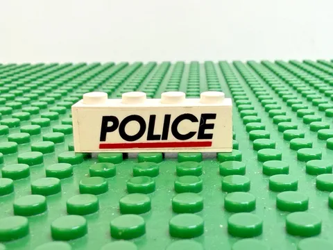 LEGO White Brick 1x4 w/Black 'POLICE' LARGE Red Line Sticker 6398 6344#3010pb047