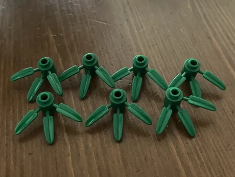Bulk Lot x7 Lego Plant Brick, Round 1x1 With 3 Bamboo Leaves Green - Genuine