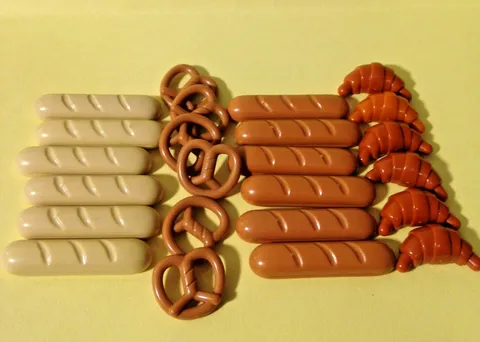 Lego Bread Miniatures - LOT OF 24 - Croissant/French Bread (light/dark)/Pretzels