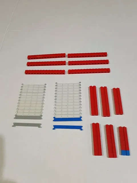 Lego Garage Roller Door Sections in Clear Red & Blue and Channel Track Pieces
