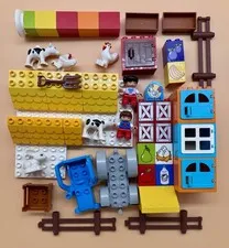 Lego Duplo Farm Parts And Pieces Lot Animals Minifigures Tractor Fence Bases