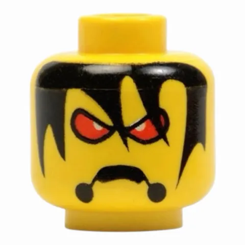 LEGO Minifigure, Head Alien with Red Eyes, Frown, and Messy Hair