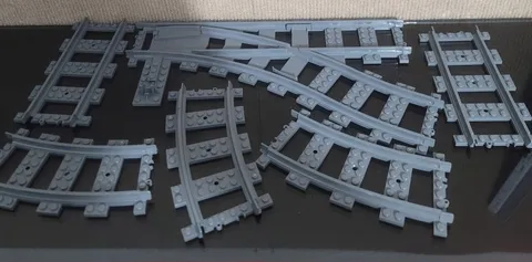 Lego City Train Track Switch Points Left & Right Straight Curve Dark Gray Lot