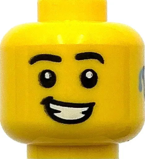 Lego New Yellow Minifigure Head Black Eyebrows Bright Light Blue Hearing Aid