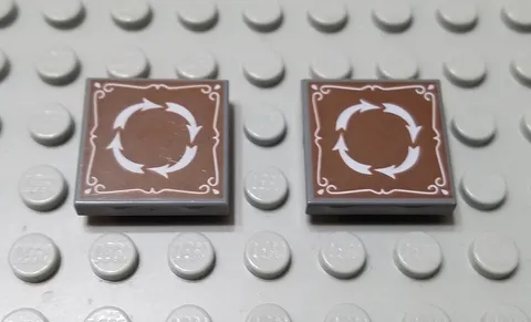 LEGO Lot of 2 Dark Bluish Gray 2x2 Tiles 4 White Arrow in Circle Pattern