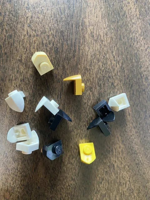 LEGO Parts: 15070 Plate, Modified 1x1 with Tooth Vertical, Mixed Color lot of 12