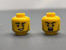 LEGO Yellow Male Minifigure Head Black Stubble Eyebrows Shouting Smile Series 29