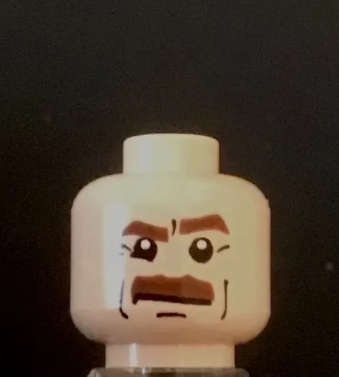LEGO Light Flesh Nougat Head, Stern Upset Look, Brown Mustache, Frown Lines