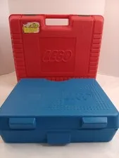 LEGO Vintage 1985 Red Plastic Interlogo Travelling Carrying Case & Blue Storage
