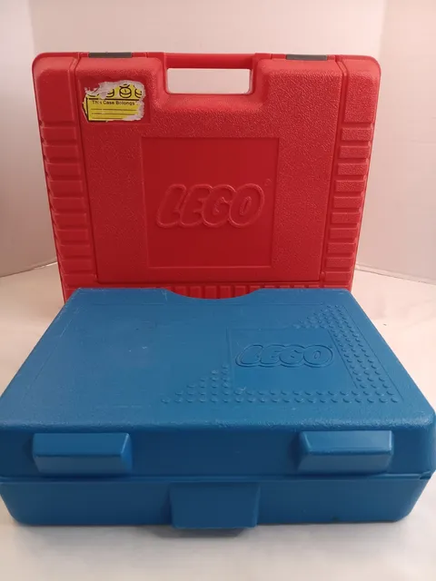 LEGO Vintage 1985 Red Plastic Interlogo Travelling Carrying Case & Blue Storage