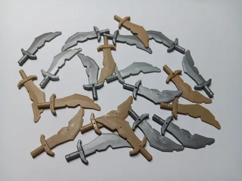 LEGO LOT 21 MINIFIGURE WEAPON SWORD SCIMITAR W NICKS  #60752 MIXED COLORS