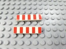 LEGO Lot of 2 White 1x4 Tiles with Danger Stripes