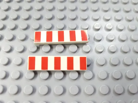 LEGO Lot of 2 White 1x4 Tiles with Danger Stripes