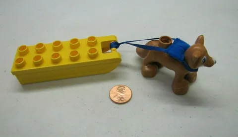 Lego Duplo BROWN HUSKY DOG with SLED & BLUE HARNESS Replacement Parts #10803 