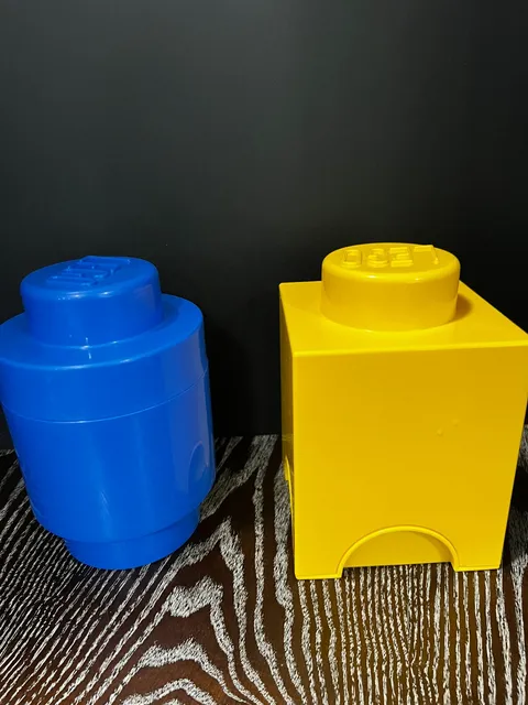 2 Lego Storage Container Blue Stackable Round yellow square 1 Stud Size decor