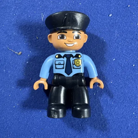 New! Lego Duplo Policeman Cop Officer Blue Uniform Black Hat 2.5"