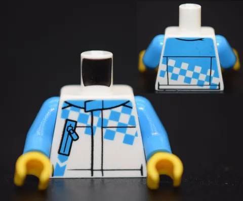 LEGO Minifigure Torso White Azure Blue Racing Jacket checkered 60288 6328285