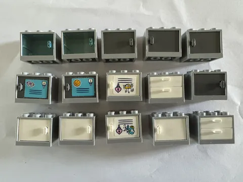 (15) LEGO Drawer Cupboard Container Lot -Gray-Minifigure Accessory