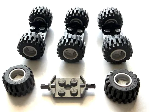 Lego 8 Matched Gray Wheels with Tires and Black Axles Car Truck  Tractor Part V2