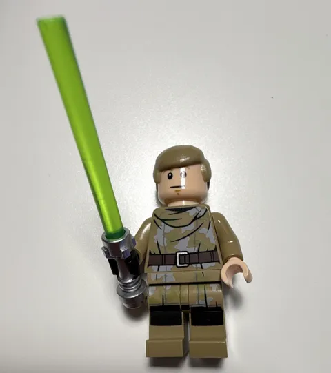 LEGO Minifigure Tan Outfit w/ Brown Hair & Green Lightsaber Plastic