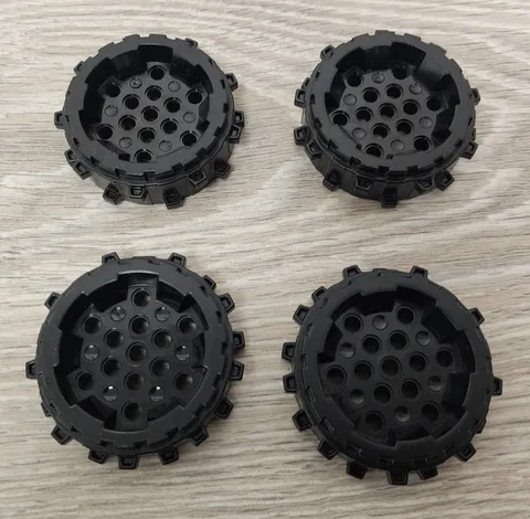Lego 64711 Black Wheel Hard Plastic with Small Cleats Lot Of 4