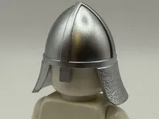 Lego New Metallic Silver Castle Nasal Helmet With Angled Neck Protector
